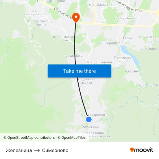 Железница to Симеоново map