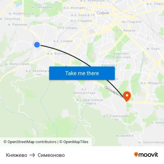 Княжево to Симеоново map