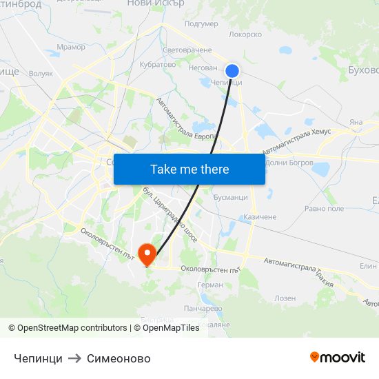 Чепинци to Симеоново map