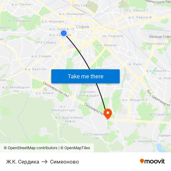 Ж.К. Сердика to Симеоново map