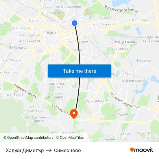 Хаджи Димитър to Симеоново map
