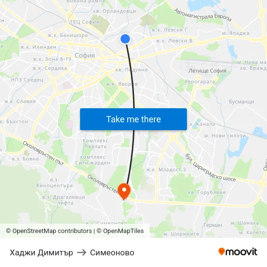 Хаджи Димитър to Симеоново map