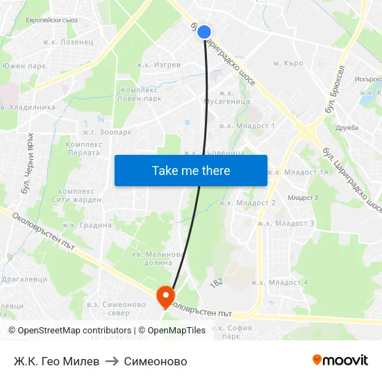 Ж.К. Гео Милев to Симеоново map