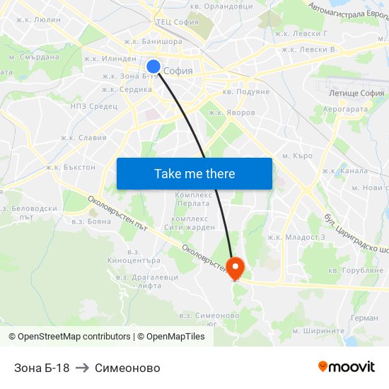 Зона Б-18 to Симеоново map