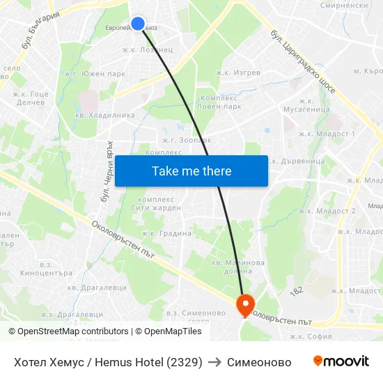 Ⓜ️ Хотел Хемус / Hemus Hotel (2329) to Симеоново map