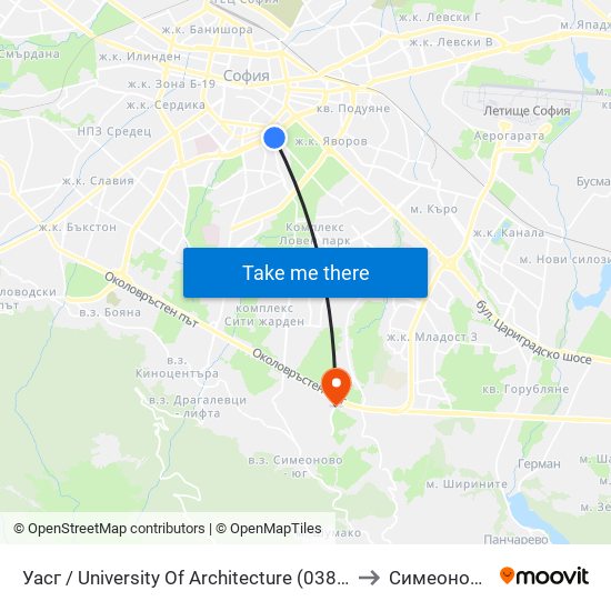 Уасг / University Of Architecture (0387) to Симеоново map