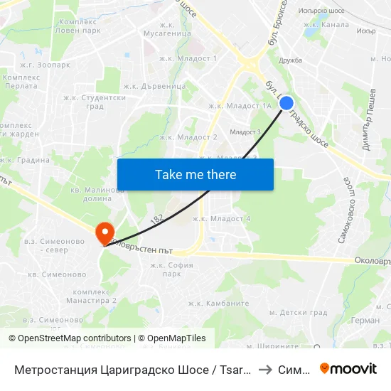 Ⓜ️ Метростанция Цариградско Шосе / Tsarigradsko Shosse Metro Station (1016) to Симеоново map