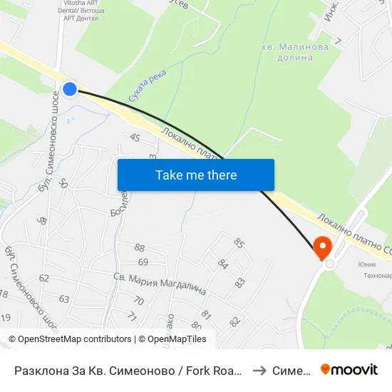 Разклона За Кв. Симеоново / Fork Road To Simeonovo Qr. (1459) to Симеоново map