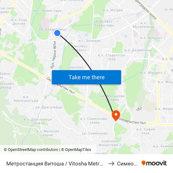 Метростанция Витоша / Vitosha Metro Station (0909) to Симеоново map