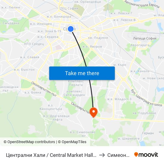 Централни Хали / Central Market Hall (2334) to Симеоново map