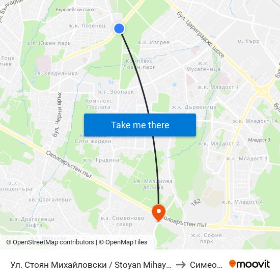 Ул. Стоян Михайловски / Stoyan Mihaylovski St. (2692) to Симеоново map