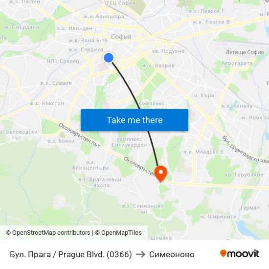 Бул. Прага / Prague Blvd. (0366) to Симеоново map
