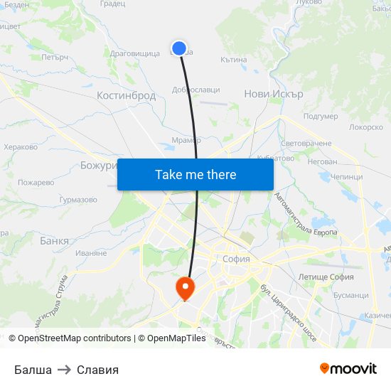 Балша to Славия map