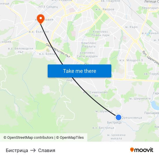 Бистрица to Славия map