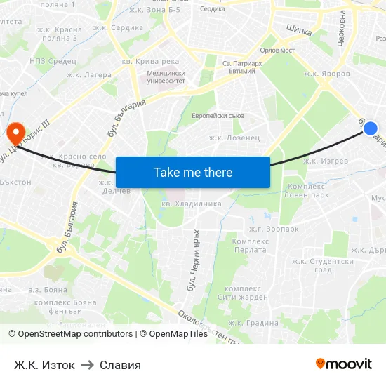 Ж.К. Изток to Славия map