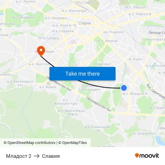 Младост 2 to Славия map