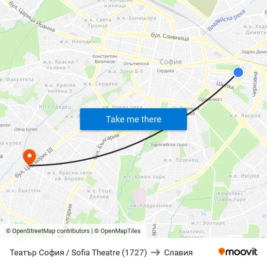Театър София / Sofia Theatre (1727) to Славия map