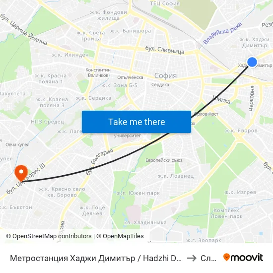 Метростанция Хаджи Димитър / Hadzhi Dimitar Metro Station (0303) to Славия map