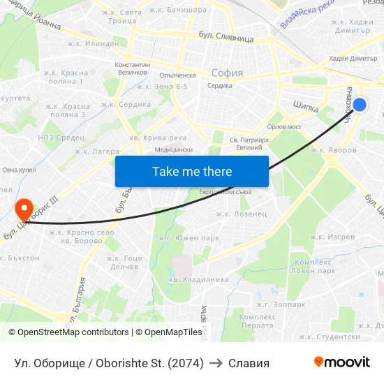 Ул. Оборище / Oborishte St. (2074) to Славия map