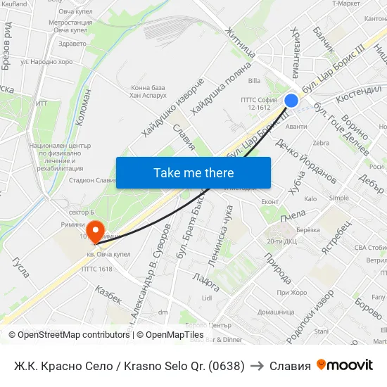Ⓜ️ Ж.К. Красно Село / Krasno Selo Qr. (0638) to Славия map