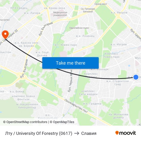 Лту / University Of Forestry (0617) to Славия map