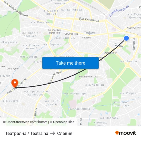 Театрална / Teatralna to Славия map