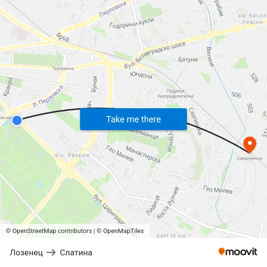 Лозенец to Слатина map
