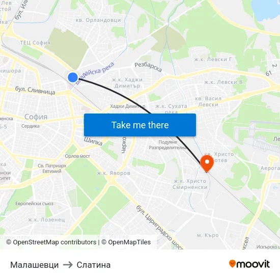Малашевци to Слатина map