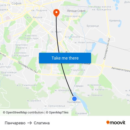 Панчарево to Слатина map