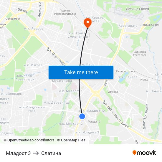 Младост 3 to Слатина map