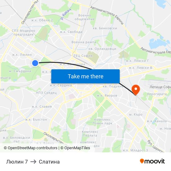 Люлин 7 to Слатина map