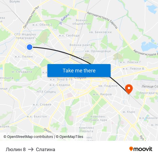 Люлин 8 to Слатина map