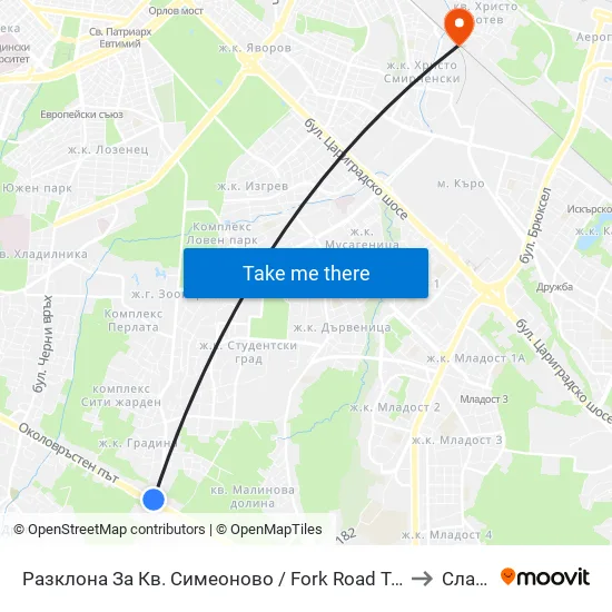Разклона За Кв. Симеоново / Fork Road To Simeonovo Qr. (1458) to Слатина map