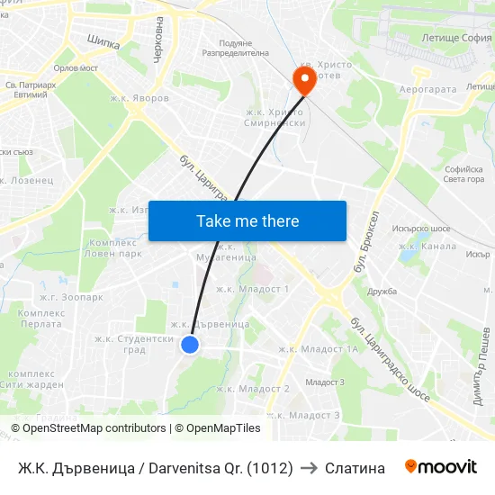 Ж.К. Дървеница / Darvenitsa Qr. (1012) to Слатина map