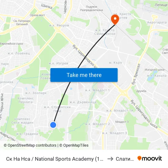 Ск На Нса / National Sports Academy (1609) to Слатина map