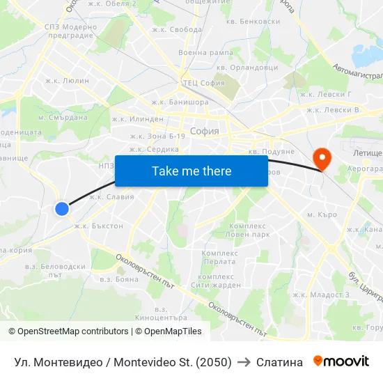 Ул. Монтевидео / Montevideo St. (2050) to Слатина map