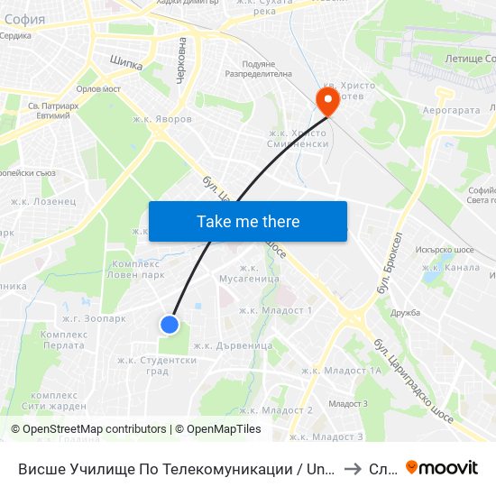 Висше Училище По Телекомуникации / University Of Telecommunications And Post (1397) to Слатина map