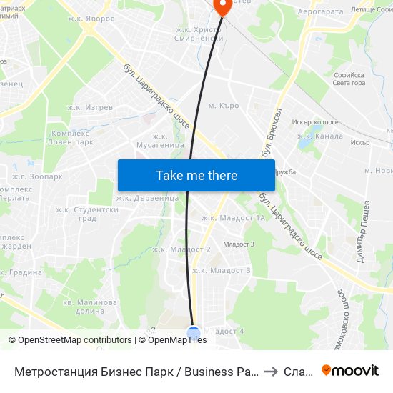 Метростанция Бизнес Парк / Business Park Metro Station (2490) to Слатина map