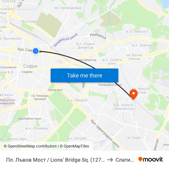 Пл. Лъвов Мост / Lions' Bridge Sq. (1275) to Слатина map