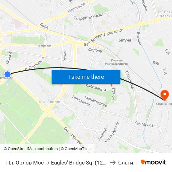 Пл. Орлов Мост / Eagles' Bridge Sq. (1289) to Слатина map
