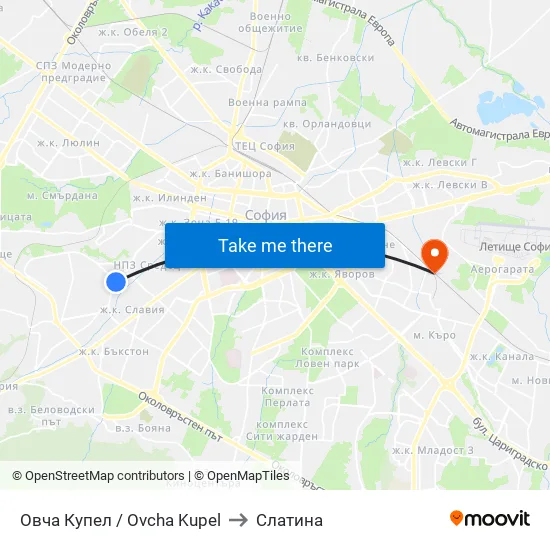 Овча Купел / Ovcha Kupel to Слатина map
