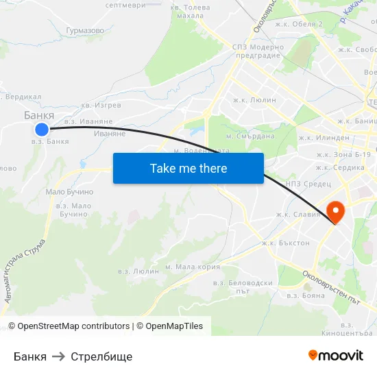 Банкя to Стрелбище map