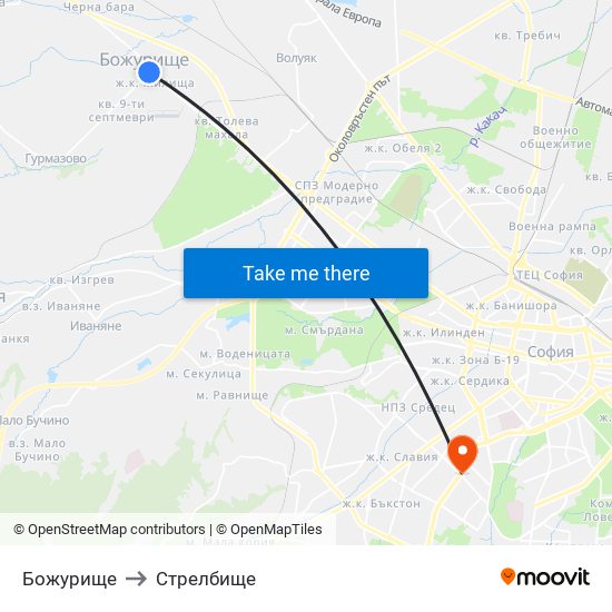 Божурище to Стрелбище map