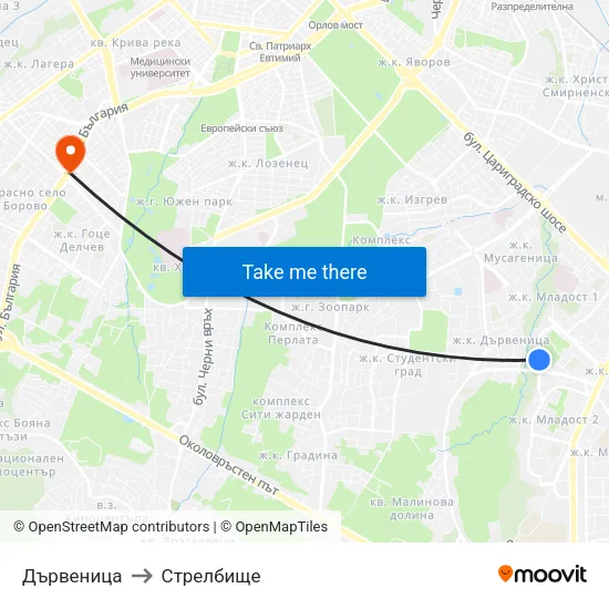 Дървеница to Стрелбище map