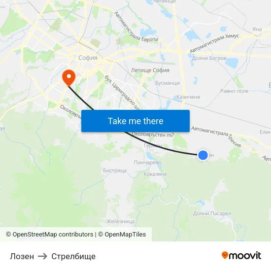 Лозен to Стрелбище map