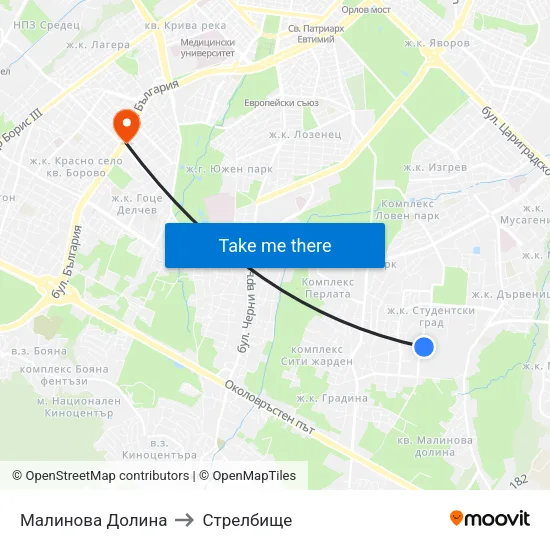 Малинова Долина to Стрелбище map