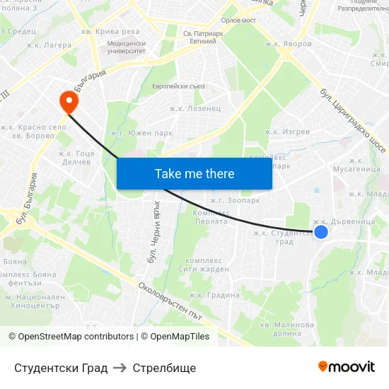 Студентски Град to Стрелбище map