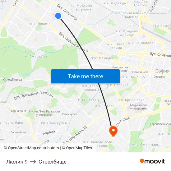 Люлин 9 to Стрелбище map