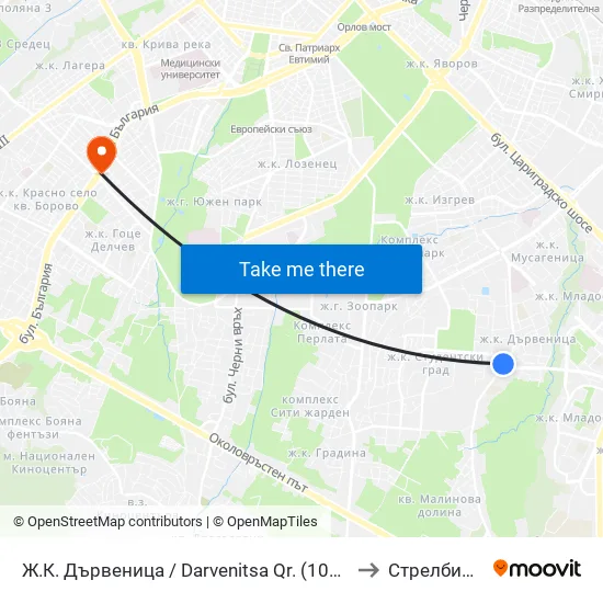 Ж.К. Дървеница / Darvenitsa Qr. (1012) to Стрелбище map