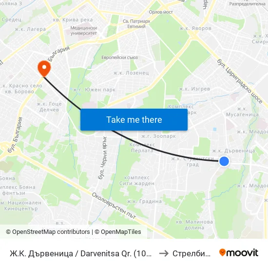 Ж.К. Дървеница / Darvenitsa Qr. (1015) to Стрелбище map